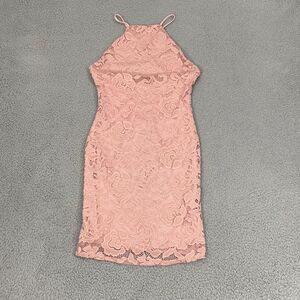 Charlotte Russe Halter Neck Dress Women M Pink Lace Midi NEW